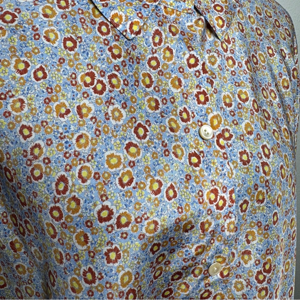 Rebecca Taylor Silk Floral Blouse 10 Blue Button Down Workwear Violet Fleur - Picture 3 of 8